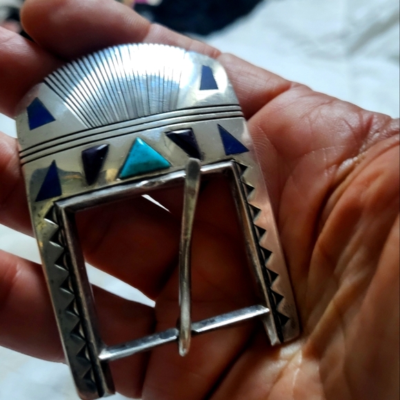 Sterling Silver Belt Buckle withTurquoise Gibson NEZ